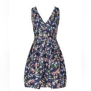 Navy Floral V-Neck Midi Dress